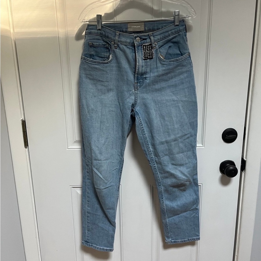 Everlane jeans with custom stitch patch size 27 ankle high waist straight style